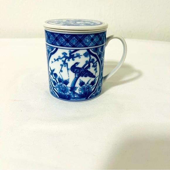 Porcelain Asian Chinese Coffee Mug Tea Cup With Lid, with Strainer Dragon Design - Picture 1 of 9